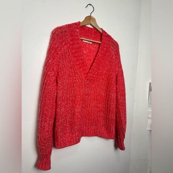 Anthropologie Womens Honore Wool Blend Ribbed V-Neck Sweater Size S red pink - Picture 7 of 16